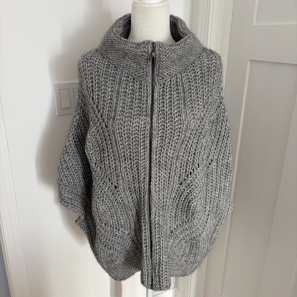 Anthropologie Elsamanda Alpaca Blend Chunky Knit Zip Cardigan Italy One Size*P31